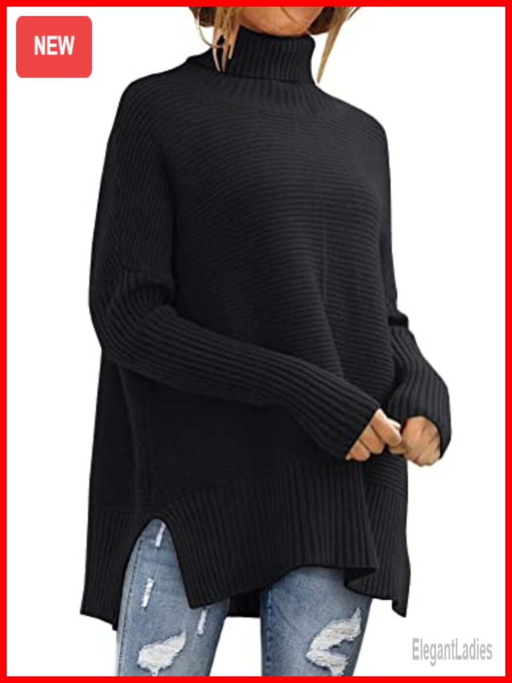 Womens Oversized Roll Neck Turtleneck Sweater Tunic Pullover Knit